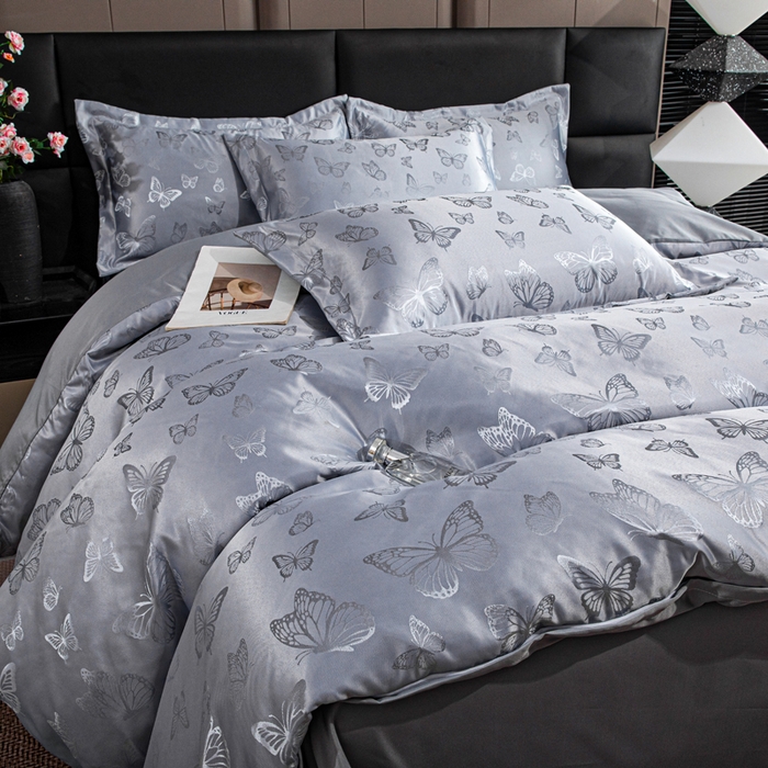 91家纺网 家纺一手货源 找家纺 （总）畅畅家纺 2026春夏新款高档轻奢水洗真丝提花四件套夏天纯色床单床笠