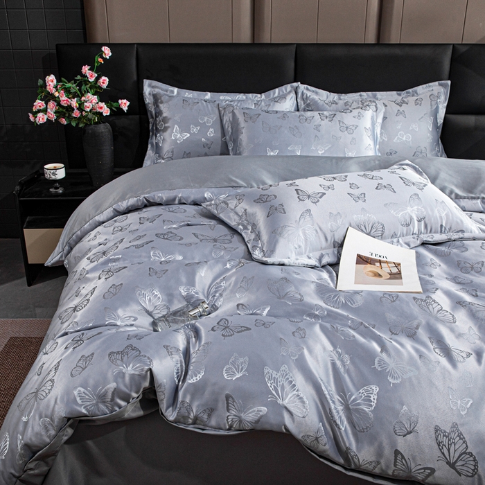 91家纺网 家纺一手货源 找家纺 （总）畅畅家纺 2026春夏新款高档轻奢水洗真丝提花四件套夏天纯色床单床笠