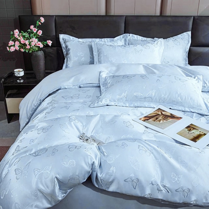 91家纺网 家纺一手货源 找家纺 畅畅家纺 2026春夏新款高档轻奢水洗真丝提花四件套夏天纯色床单床笠 蝶之恋-水清兰