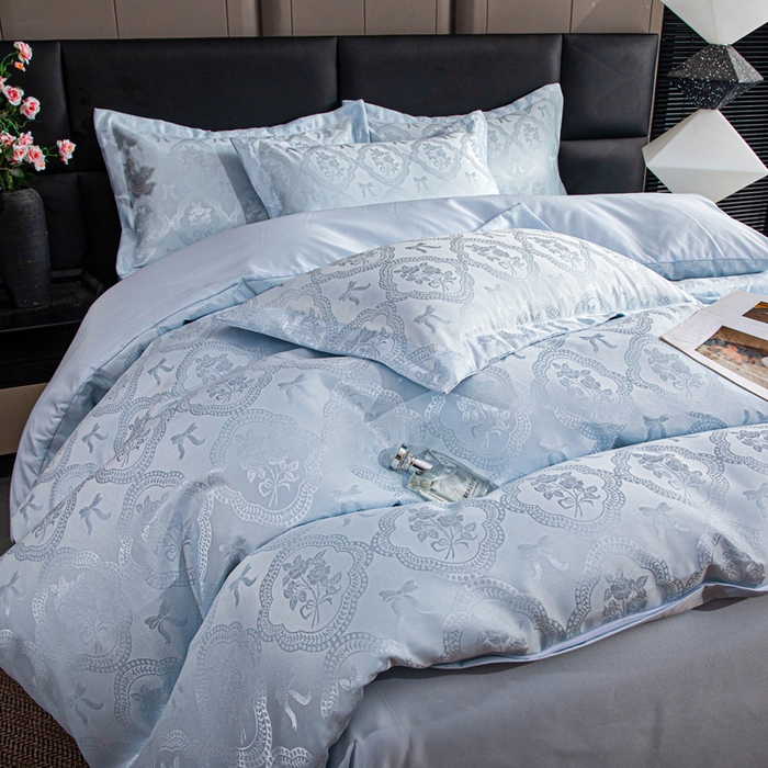 91家纺网 家纺一手货源 找家纺 （总）畅畅家纺 2026春夏新款高档轻奢水洗真丝提花四件套夏天纯色床单床笠