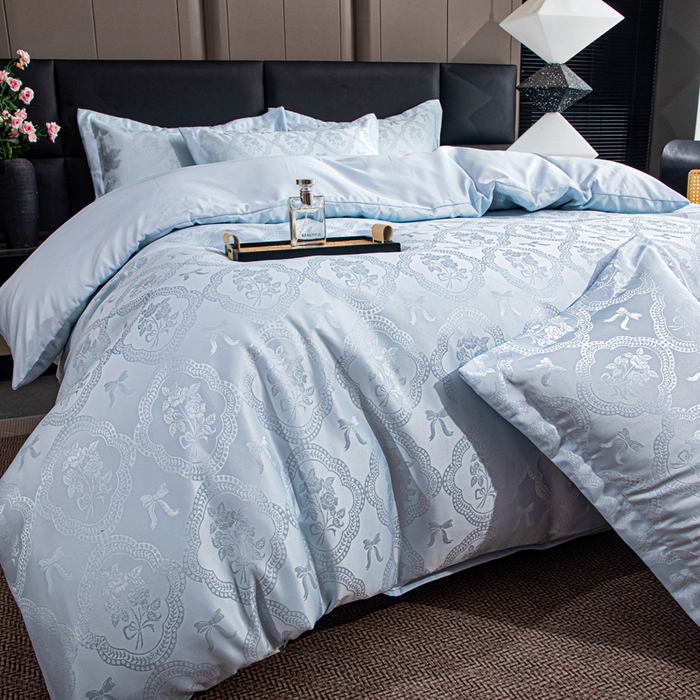 91家纺网 家纺一手货源 找家纺 畅畅家纺 2026春夏新款高档轻奢水洗真丝提花四件套夏天纯色床单床笠 花镜-水清兰