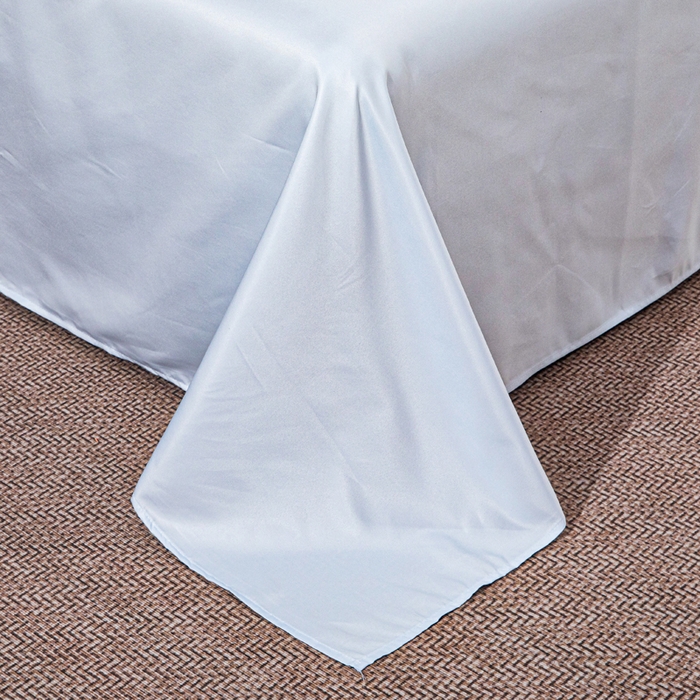 91家纺网 家纺一手货源 找家纺 畅畅家纺 2026春夏新款高档轻奢水洗真丝提花四件套夏天纯色床单床笠 花镜-水清兰