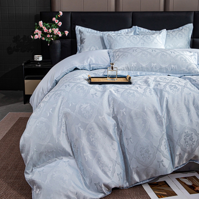 91家纺网 家纺一手货源 找家纺 畅畅家纺 2026春夏新款高档轻奢水洗真丝提花四件套夏天纯色床单床笠 花镜-水清兰