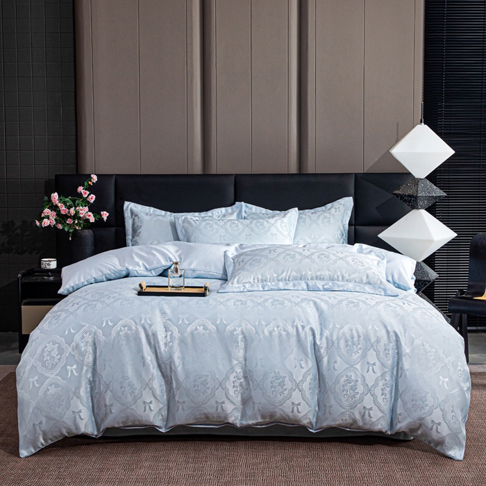 91家纺网 家纺一手货源 找家纺 畅畅家纺 2026春夏新款高档轻奢水洗真丝提花四件套夏天纯色床单床笠 花镜-水清兰