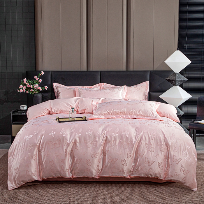 91家纺网 家纺一手货源 找家纺 畅畅家纺 2026春夏新款高档轻奢水洗真丝提花四件套夏天纯色床单床笠 蝶之恋-雅玉