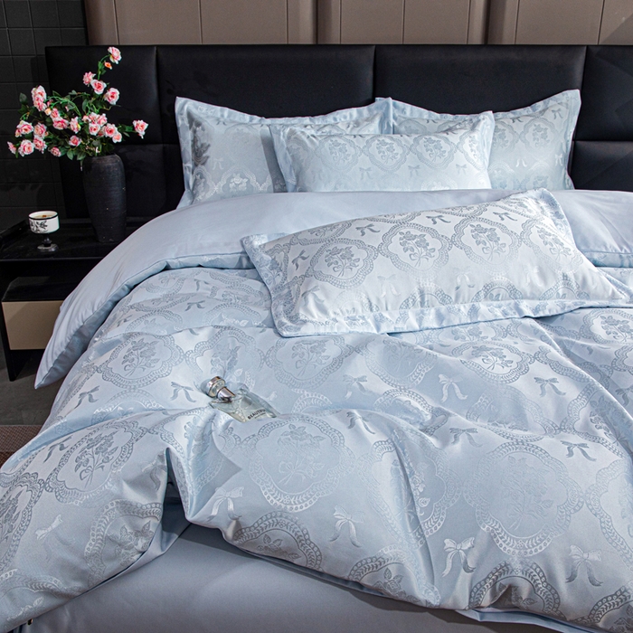 91家纺网 家纺一手货源 找家纺 畅畅家纺 2026春夏新款高档轻奢水洗真丝提花四件套夏天纯色床单床笠 花镜-水清兰