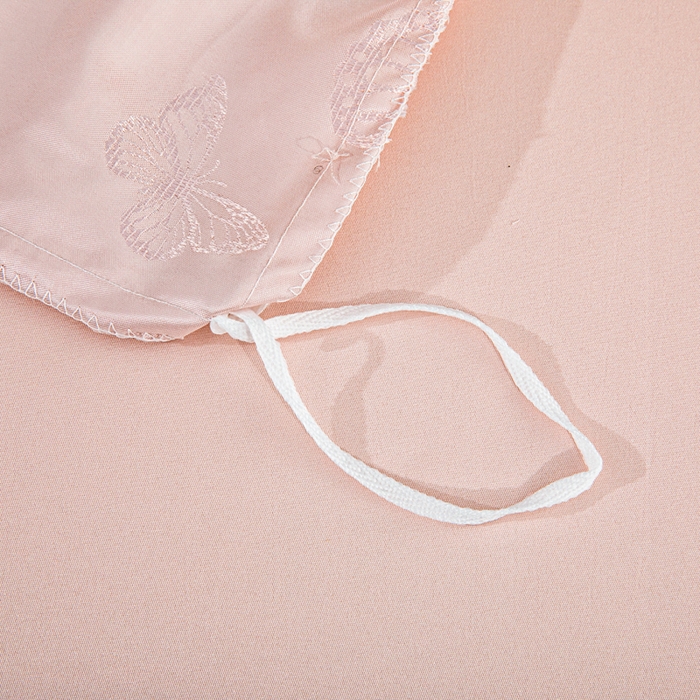 91家纺网 家纺一手货源 找家纺 畅畅家纺 2026春夏新款高档轻奢水洗真丝提花四件套夏天纯色床单床笠 蝶之恋-淡玉