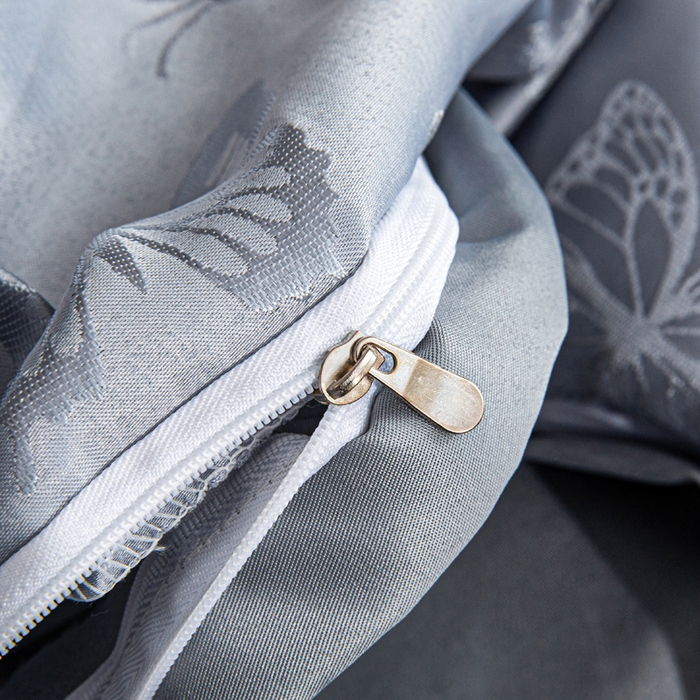 91家纺网 家纺一手货源 找家纺 畅畅家纺 2026春夏新款高档轻奢水洗真丝提花四件套夏天纯色床单床笠 蝶之恋-浅云灰