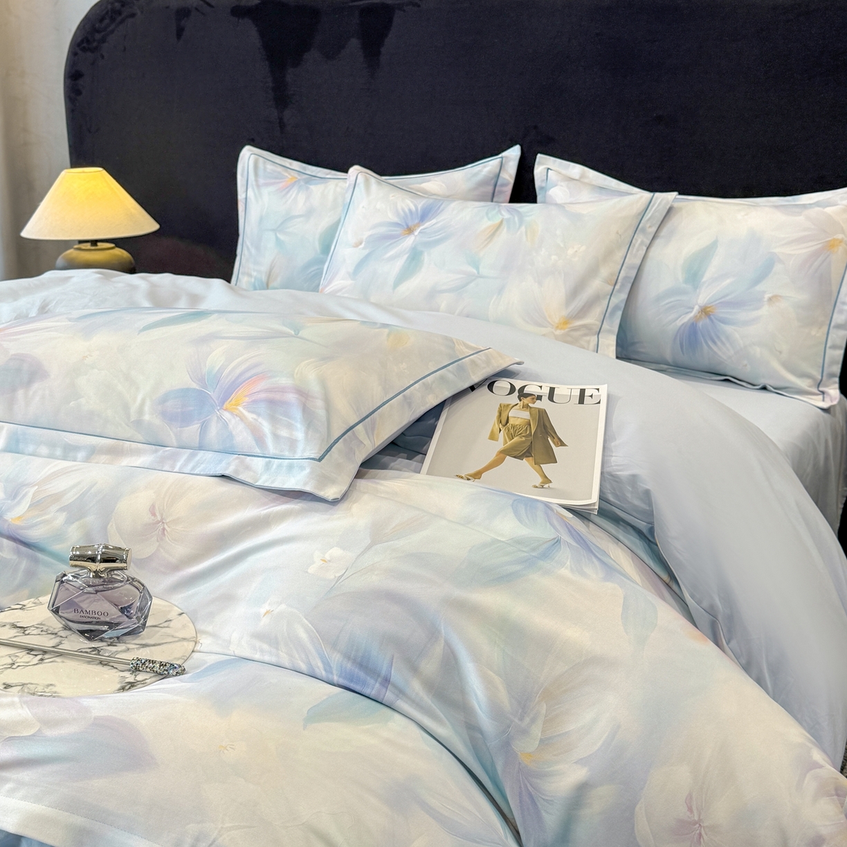 91家纺网 家纺一手货源 找家纺 喜四方 2026新款100%全棉60支长绒棉数码印花四件套（控价不低于180）心事花语-粉