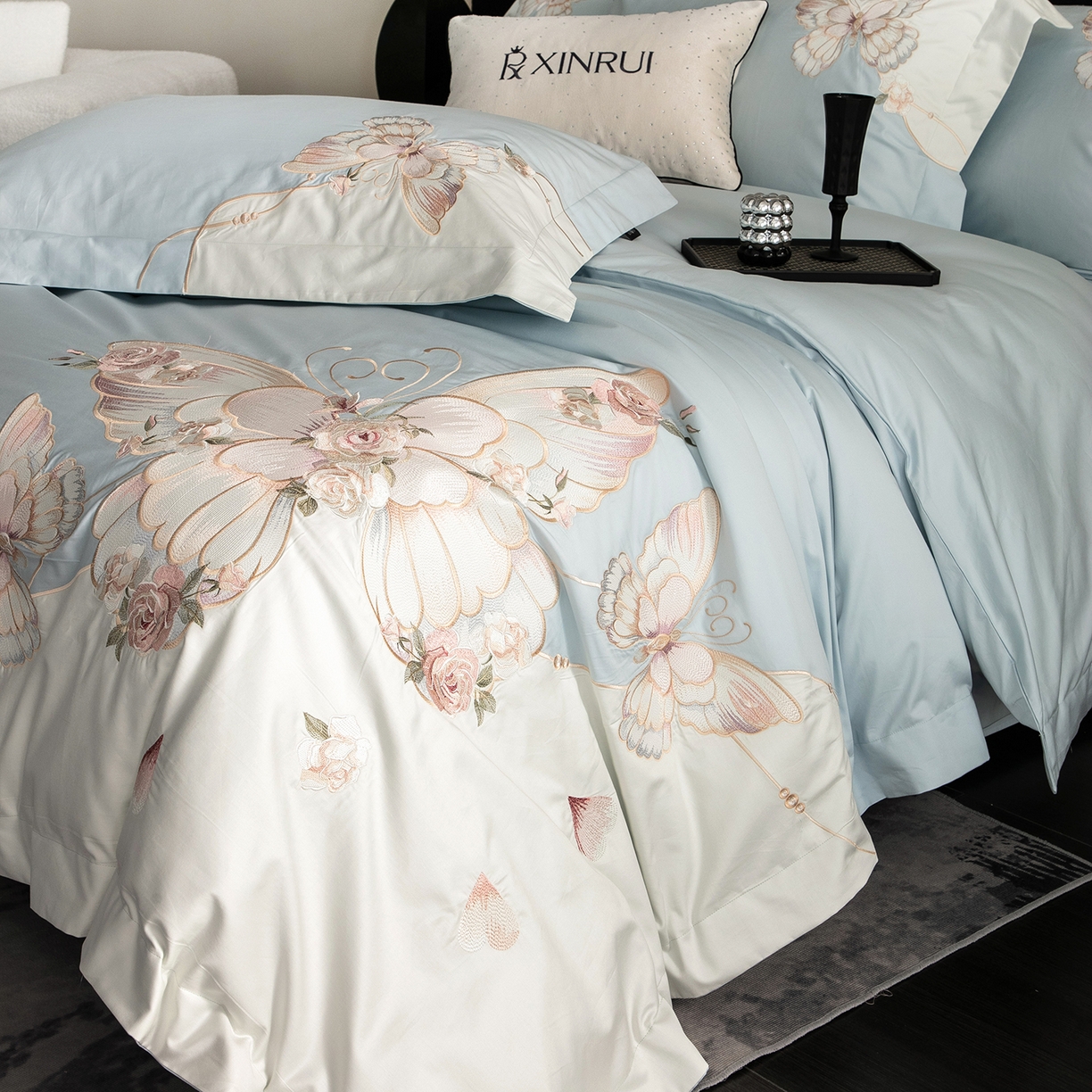 蕾诺家纺 2026新款100S高奢简约匹马棉系列四件套-棉梦境 棉梦境-北卡蓝