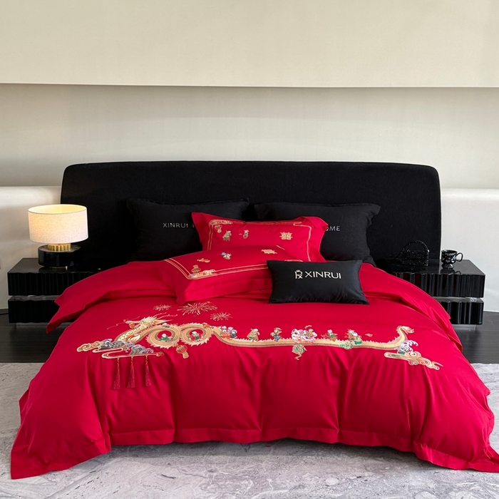 91家纺网 家纺一手货源 找家纺 （总）蕾诺家纺 2026新款100支高定婚庆系列四件套-百子戏园