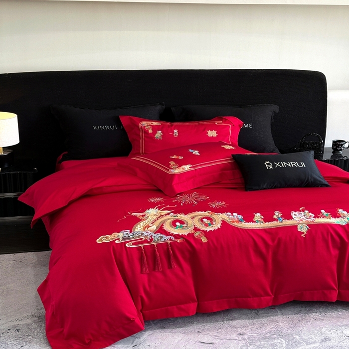 91家纺网 家纺一手货源 找家纺 （总）蕾诺家纺 2026新款100支高定婚庆系列四件套-百子戏园