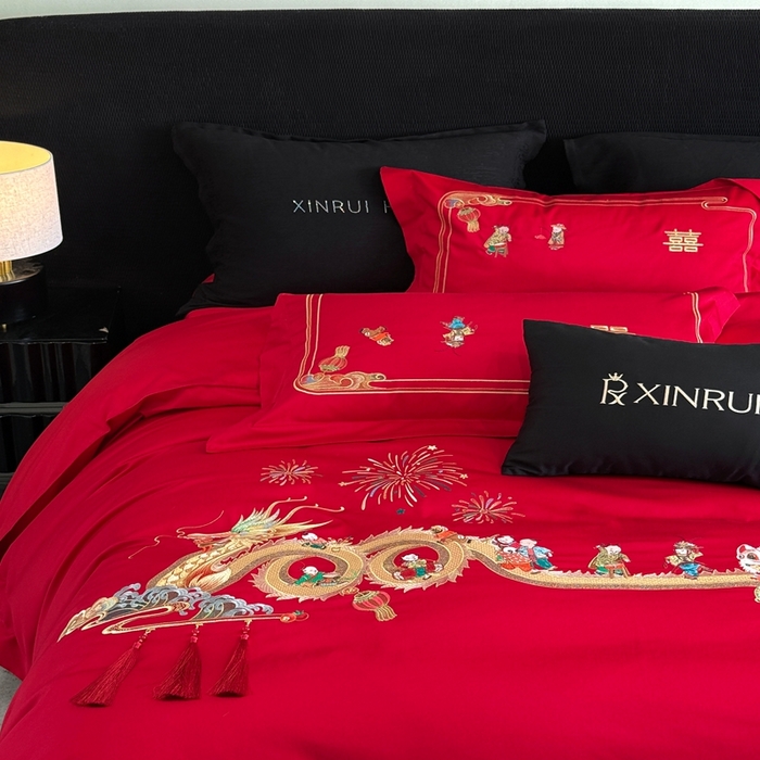 91家纺网 家纺一手货源 找家纺 （总）蕾诺家纺 2026新款100支高定婚庆系列四件套-百子戏园