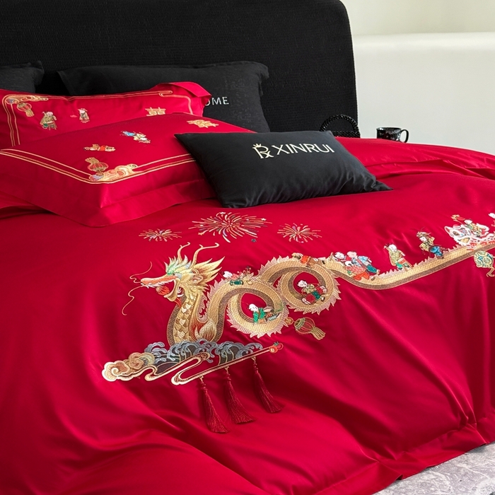 91家纺网 家纺一手货源 找家纺 （总）蕾诺家纺 2026新款100支高定婚庆系列四件套-百子戏园