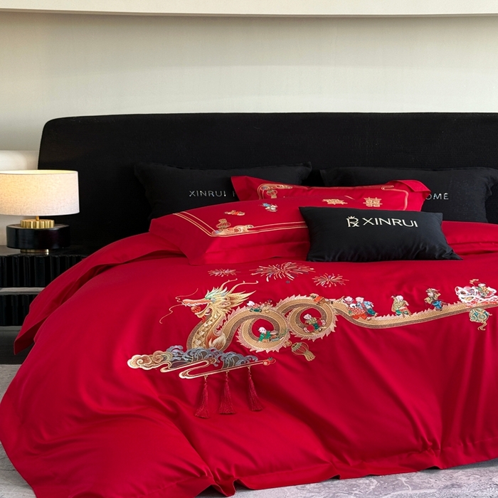 91家纺网 家纺一手货源 找家纺 （总）蕾诺家纺 2026新款100支高定婚庆系列四件套-百子戏园