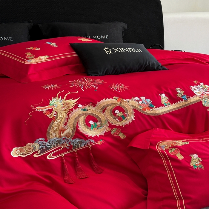 91家纺网 家纺一手货源 找家纺 （总）蕾诺家纺 2026新款100支高定婚庆系列四件套-百子戏园