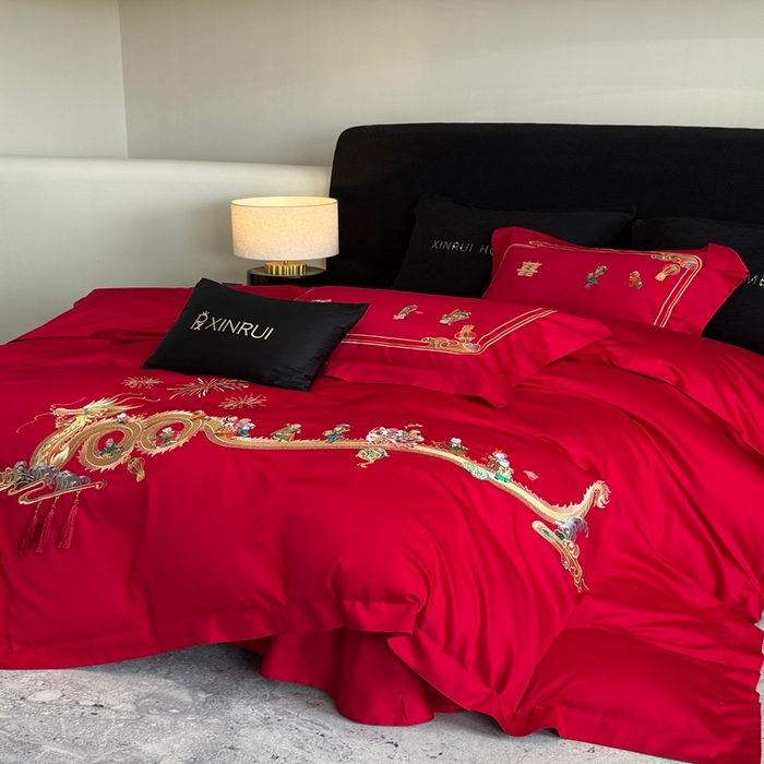 91家纺网 家纺一手货源 找家纺 （总）蕾诺家纺 2026新款100支高定婚庆系列四件套-百子戏园