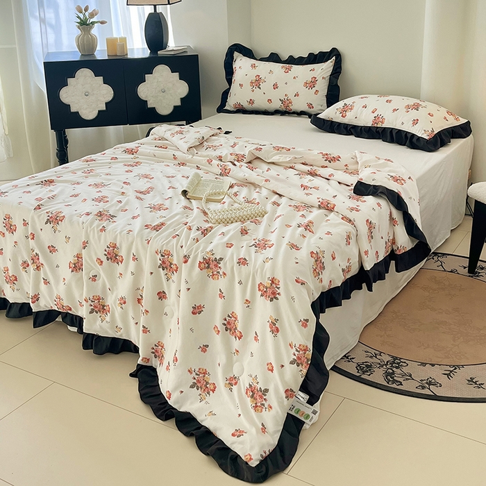 91家纺网 家纺一手货源 找家纺 vip被业 2026新款新疆棉花双层纱皱皱纱法式赫本风韩版小香ins风空调夏被 白露晨曦