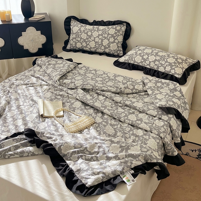 91家纺网 家纺一手货源 找家纺 vip被业 2026新款新疆棉花双层纱皱皱纱法式赫本风韩版小香ins风空调夏被 芳华一梦