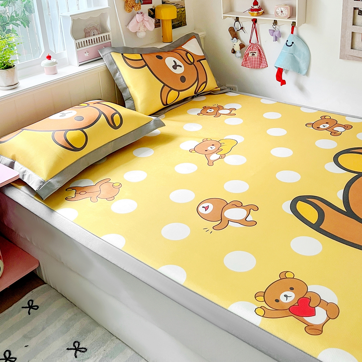 91家纺网 家纺一手货源 找家纺 KT猫直营店 2026新款数码卡通印花凉感冰丝软凉席席子 波点熊-席