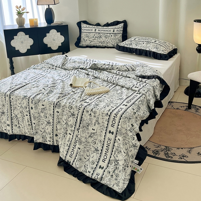 91家纺网 家纺一手货源 找家纺 vip被业 2026新款新疆棉花双层纱皱皱纱法式赫本风韩版小香ins风空调夏被 黑耀秘境