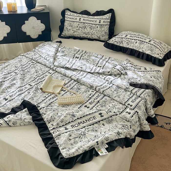 91家纺网 家纺一手货源 找家纺 vip被业 2026新款新疆棉花双层纱皱皱纱法式赫本风韩版小香ins风空调夏被 黑耀秘境