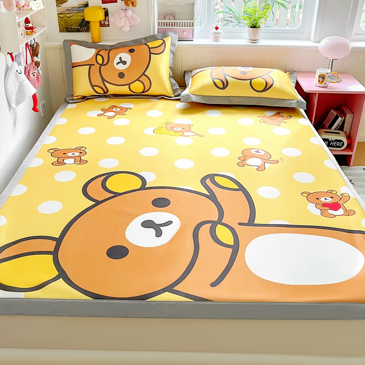 91家纺网 家纺一手货源 找家纺 KT猫直营店 2026新款数码卡通印花凉感冰丝软凉席席子 波点熊-席