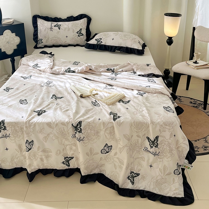 91家纺网 家纺一手货源 找家纺 vip被业 2026新款新疆棉花双层纱皱皱纱法式赫本风韩版小香ins风空调夏被 蝴蝶泉边