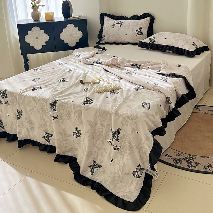 91家纺网 家纺一手货源 找家纺 vip被业 2026新款新疆棉花双层纱皱皱纱法式赫本风韩版小香ins风空调夏被 蝴蝶泉边