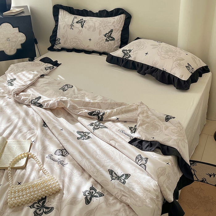 91家纺网 家纺一手货源 找家纺 vip被业 2026新款新疆棉花双层纱皱皱纱法式赫本风韩版小香ins风空调夏被 蝴蝶泉边