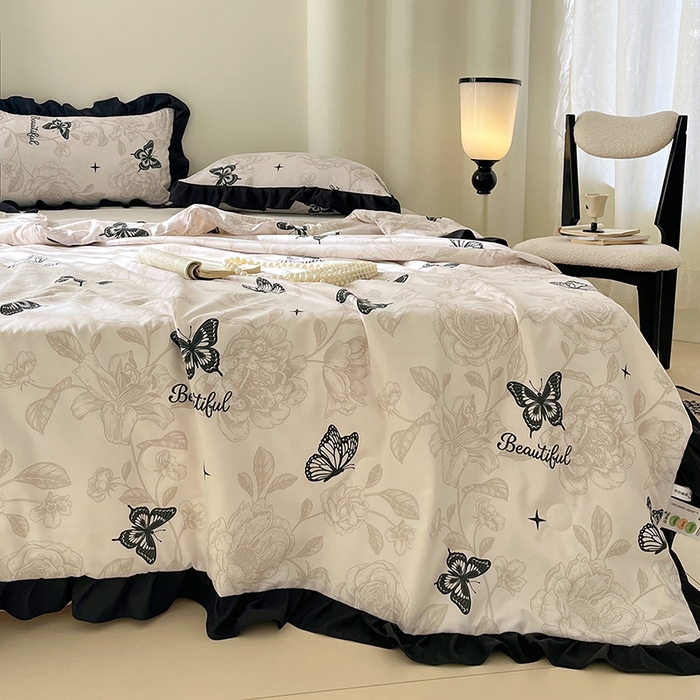 91家纺网 家纺一手货源 找家纺 vip被业 2026新款新疆棉花双层纱皱皱纱法式赫本风韩版小香ins风空调夏被 蝴蝶泉边