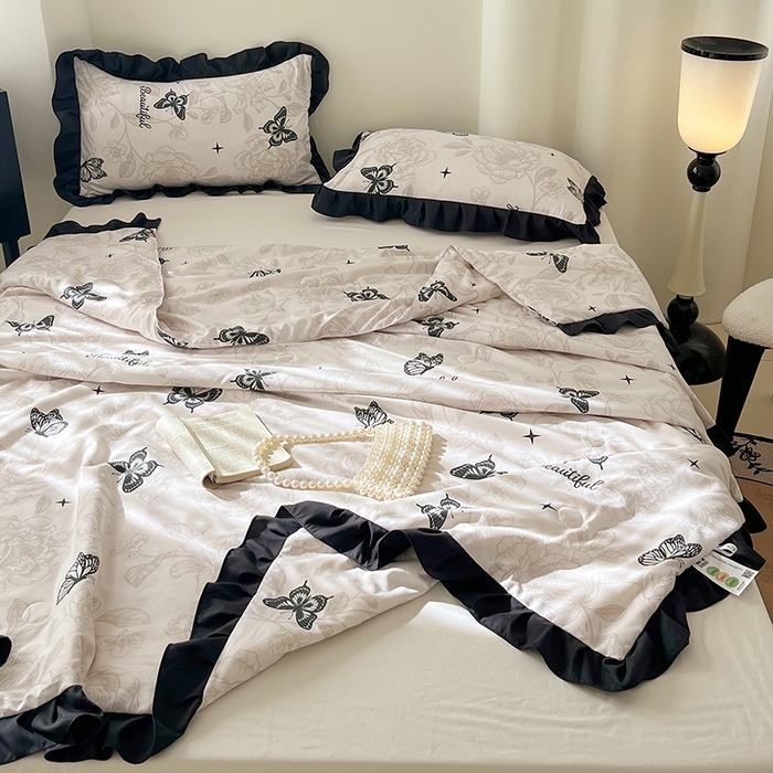 91家纺网 家纺一手货源 找家纺 vip被业 2026新款新疆棉花双层纱皱皱纱法式赫本风韩版小香ins风空调夏被 蝴蝶泉边