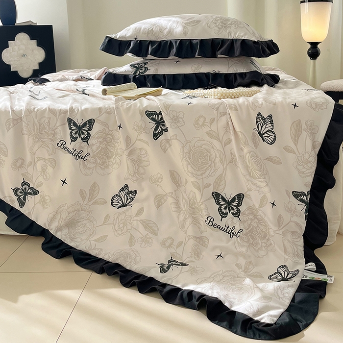 91家纺网 家纺一手货源 找家纺 vip被业 2026新款新疆棉花双层纱皱皱纱法式赫本风韩版小香ins风空调夏被 蝴蝶泉边