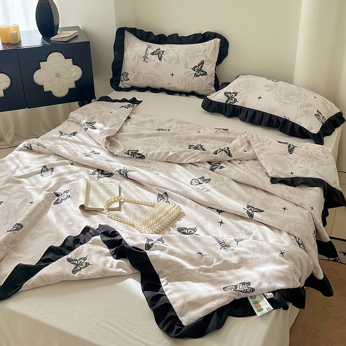 91家纺网 家纺一手货源 找家纺 vip被业 2026新款新疆棉花双层纱皱皱纱法式赫本风韩版小香ins风空调夏被 蝴蝶泉边