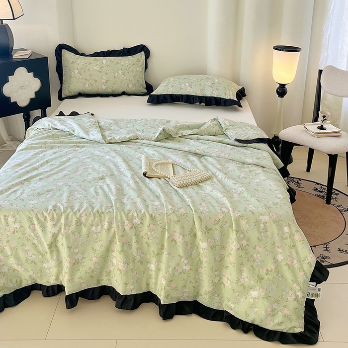 91家纺网 家纺一手货源 找家纺 vip被业 2026新款新疆棉花双层纱皱皱纱法式赫本风韩版小香ins风空调夏被 蓝调时刻