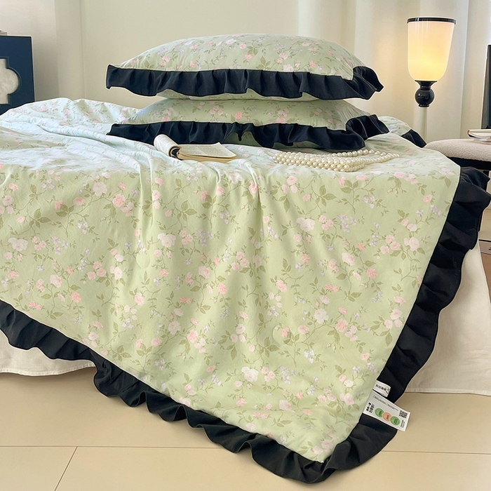 91家纺网 家纺一手货源 找家纺 vip被业 2026新款新疆棉花双层纱皱皱纱法式赫本风韩版小香ins风空调夏被 蓝调时刻