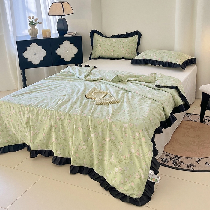 91家纺网 家纺一手货源 找家纺 vip被业 2026新款新疆棉花双层纱皱皱纱法式赫本风韩版小香ins风空调夏被 蓝调时刻