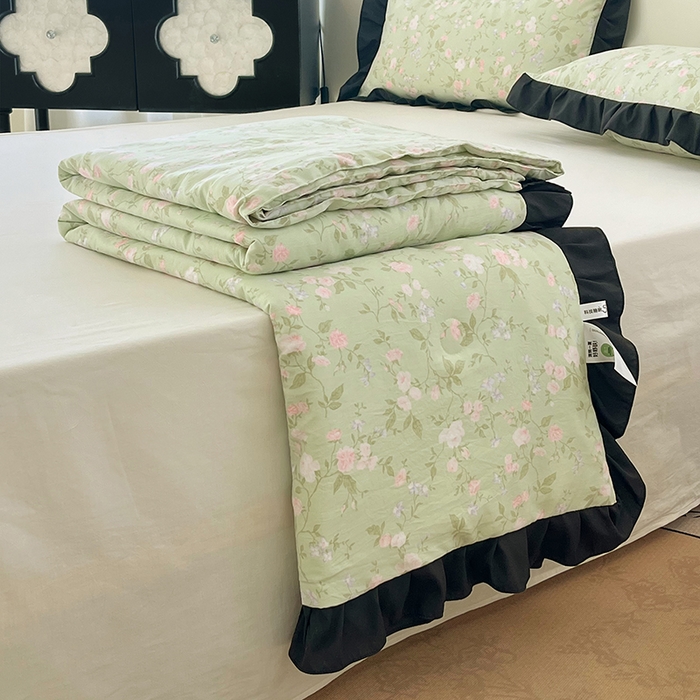 91家纺网 家纺一手货源 找家纺 vip被业 2026新款新疆棉花双层纱皱皱纱法式赫本风韩版小香ins风空调夏被 蓝调时刻