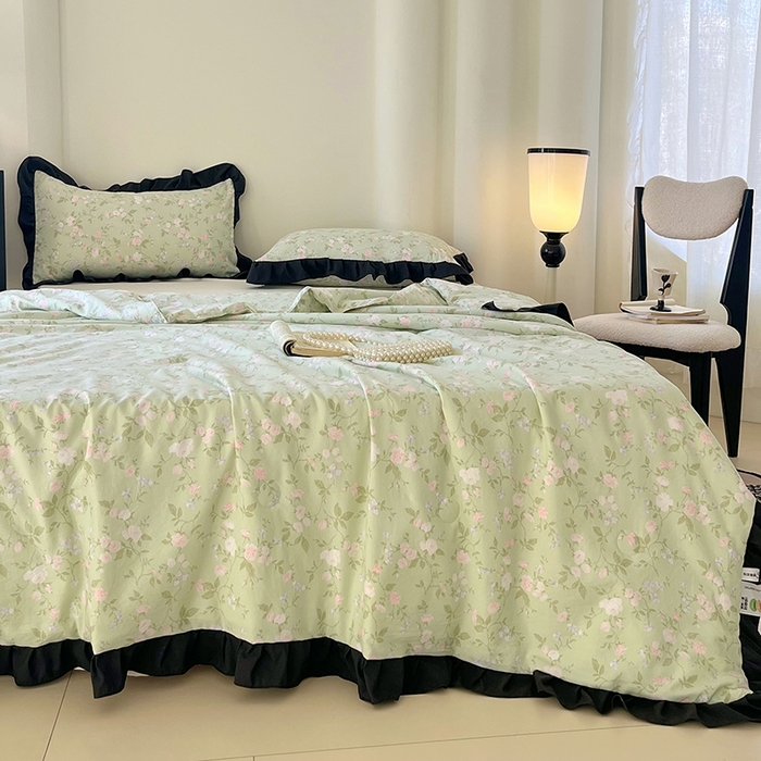 91家纺网 家纺一手货源 找家纺 vip被业 2026新款新疆棉花双层纱皱皱纱法式赫本风韩版小香ins风空调夏被 蓝调时刻