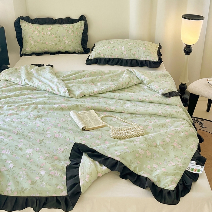 91家纺网 家纺一手货源 找家纺 vip被业 2026新款新疆棉花双层纱皱皱纱法式赫本风韩版小香ins风空调夏被 蓝调时刻