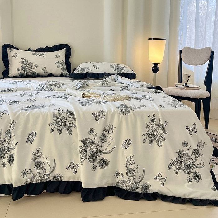 91家纺网 家纺一手货源 找家纺 vip被业 2026新款新疆棉花双层纱皱皱纱法式赫本风韩版小香ins风空调夏被 月半夜曲