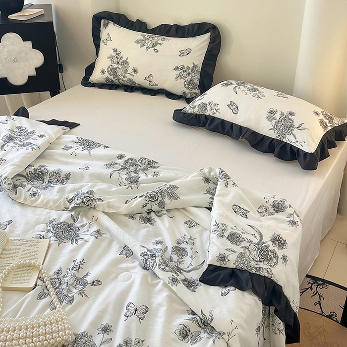 91家纺网 家纺一手货源 找家纺 vip被业 2026新款新疆棉花双层纱皱皱纱法式赫本风韩版小香ins风空调夏被 月半夜曲