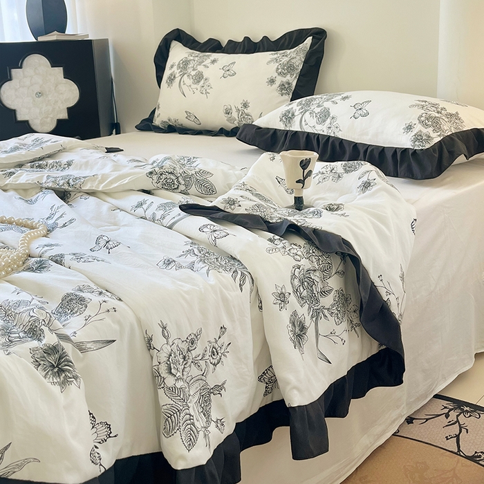 91家纺网 家纺一手货源 找家纺 vip被业 2026新款新疆棉花双层纱皱皱纱法式赫本风韩版小香ins风空调夏被 月半夜曲