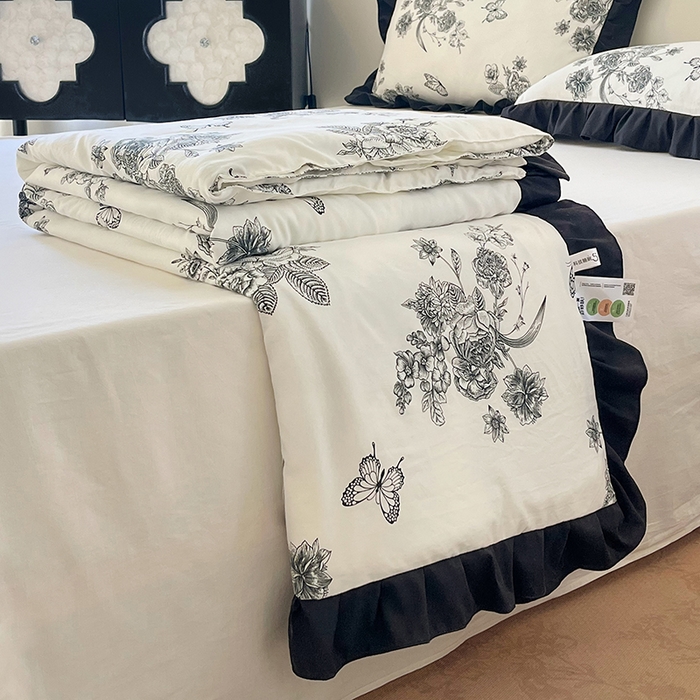 91家纺网 家纺一手货源 找家纺 vip被业 2026新款新疆棉花双层纱皱皱纱法式赫本风韩版小香ins风空调夏被 月半夜曲