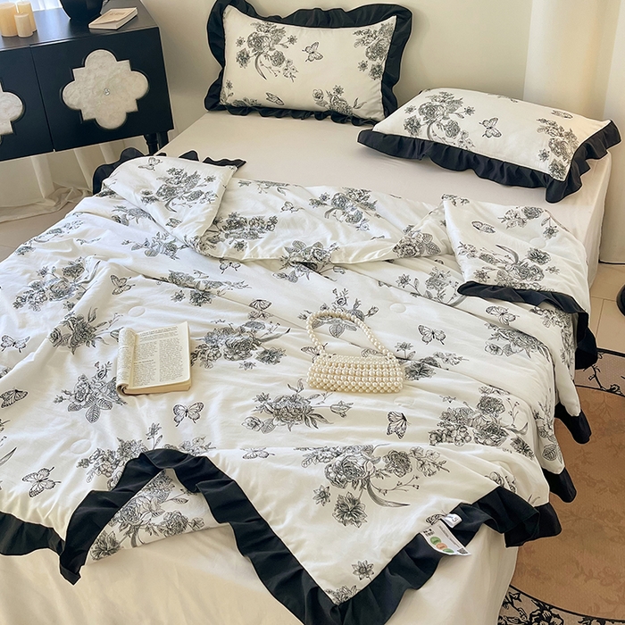 91家纺网 家纺一手货源 找家纺 vip被业 2026新款新疆棉花双层纱皱皱纱法式赫本风韩版小香ins风空调夏被 月半夜曲