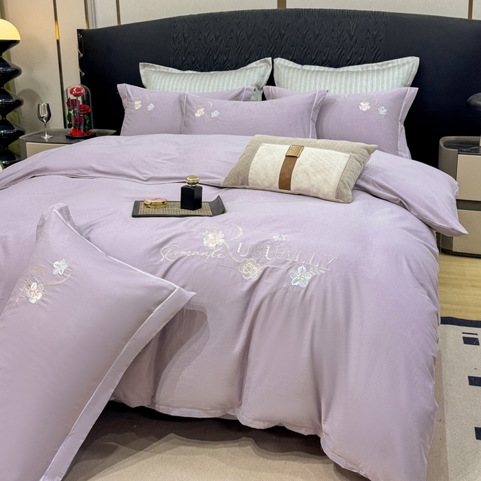 91家纺网 家纺一手货源 找家纺 昊翔家纺 2026全棉纯棉刺绣花四件套40支长绒棉100% 棉礼盒包装 春妍-淡雅紫