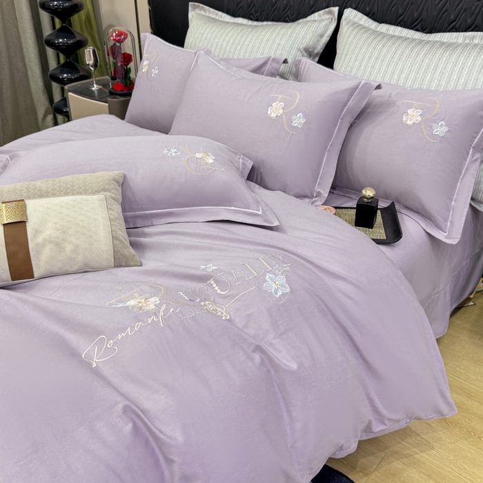 91家纺网 家纺一手货源 找家纺 昊翔家纺 2026全棉纯棉刺绣花四件套40支长绒棉100% 棉礼盒包装 春妍-淡雅紫