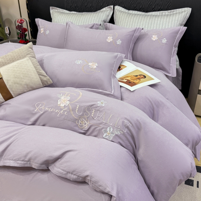 91家纺网 家纺一手货源 找家纺 昊翔家纺 2026全棉纯棉刺绣花四件套40支长绒棉100% 棉礼盒包装 春妍-淡雅紫