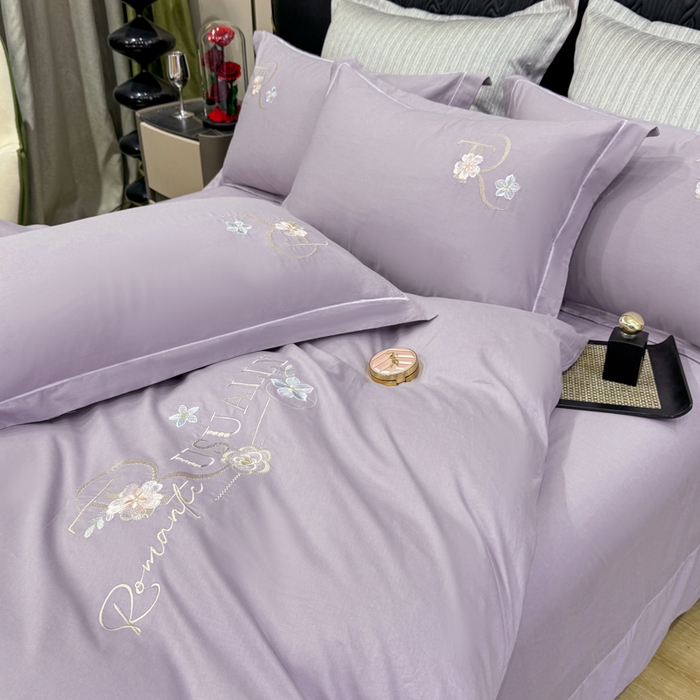 91家纺网 家纺一手货源 找家纺 昊翔家纺 2026全棉纯棉刺绣花四件套40支长绒棉100% 棉礼盒包装 春妍-淡雅紫