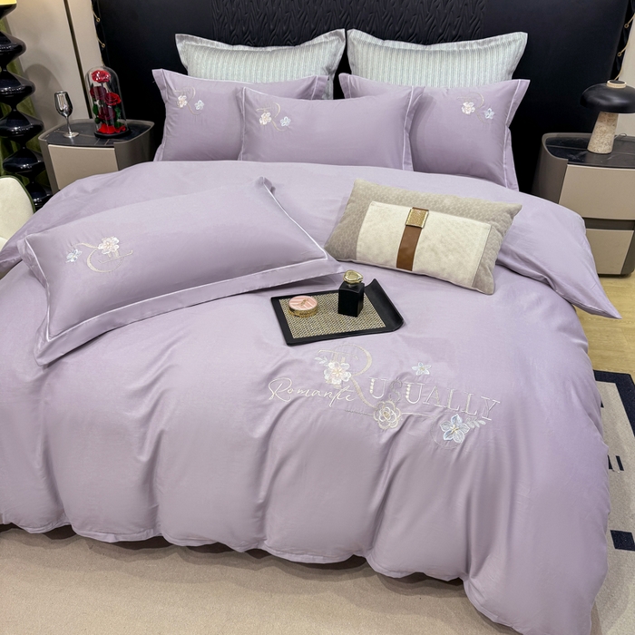 91家纺网 家纺一手货源 找家纺 昊翔家纺 2026全棉纯棉刺绣花四件套40支长绒棉100% 棉礼盒包装 春妍-淡雅紫